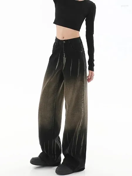 Женские джинсы, черные широкие мешковатые брюки с высокой талией, уличная одежда, брюки Y2k, мода 2023, свободные джинсы для бойфрендов для мам