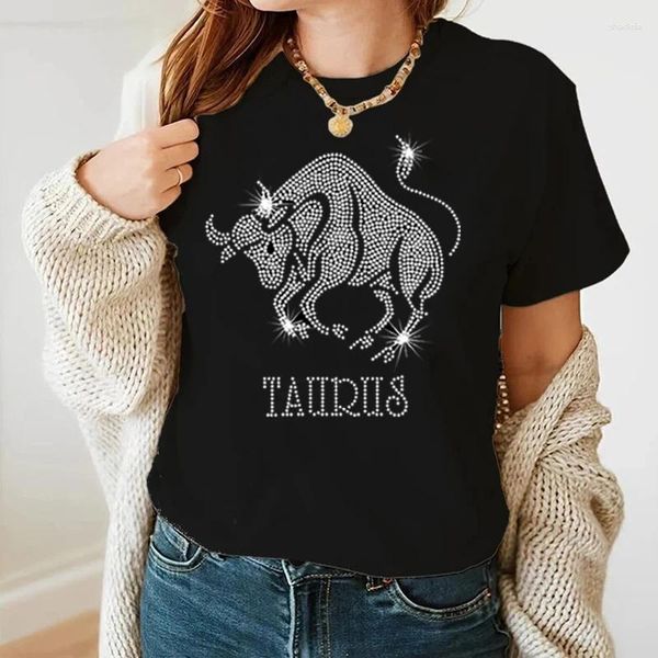 Mulheres Camisetas Harajuku Strass Gado Gráfico Unissex T-shirt Oversized Casual Tees Mulheres Manga Curta Stitch Tops Club Ladies Roupas