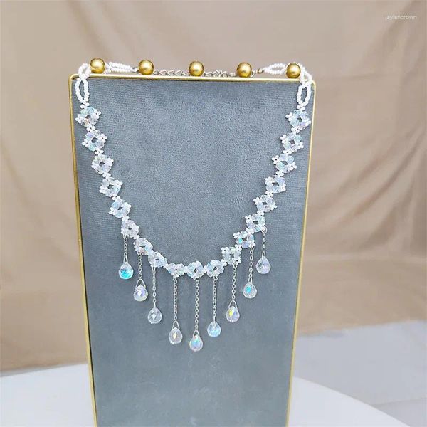 Anhänger-Halsketten, elegante Schlüsselbein-Halskette für Frauen, Mädchen und Braut, formelles Kleid-Accessoire, exquisiter Zirkon-Perlen-Strick-Choker-Schmuck