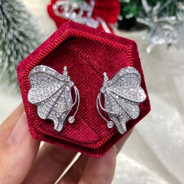 Charm Butterfly Songle Küpe 925 STERLING Gümüş Pırlanta Partisi Düğün Damla Küpe Kadınlar Gelin Nişan Takı