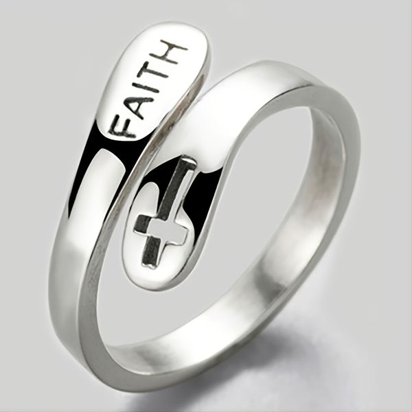 Открытые массивные кольца из стерлингового серебра с крестом веры, регулируемые минималистичные кольца «Надежда, любовь, вечность», обручальное кольцо, кольцо-обещание, браслеты на палец, подарки для женщин, девочек, мужчин