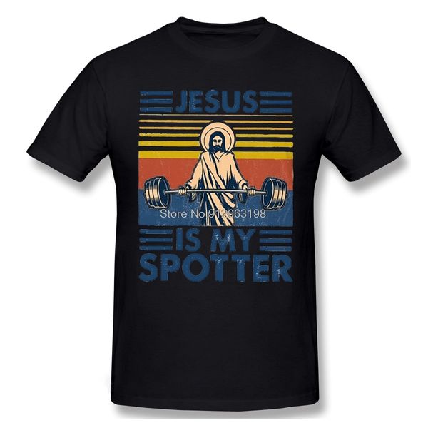 T-shirt da uomo Uomo Bodybuilding Pumping Training Crossfit T-shirt nera Fitness Jesus Is My Spotter TShirt T-shirt in puro cotone Maglietta Harajuku 230420