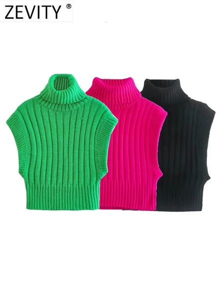 Damenwesten Zevity Frauen Basic Ärmellos 3 Farben Kurze Strickweste Pullover Weiblich Chic Hoher Kragen Crop Weste Pullover Tops S3211 231118