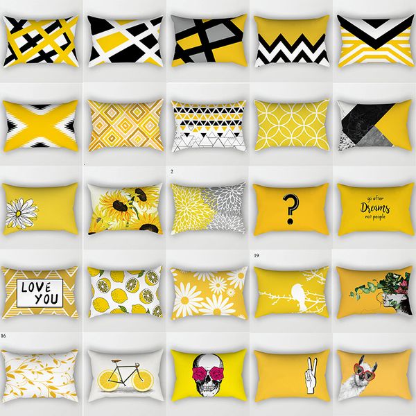 Cuscino Decorativo Cuscino 30x50 cm Giallo Nero Custodia in poliestere Divano Decorazione della casa Girasole Fodera per cuscino geometrica Soggiorno Camera da letto Custodia 230419