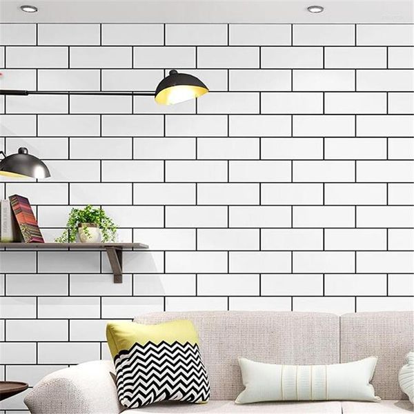 Tapeten Wellyu Nordic Black And White Plaid Wallpaper Brick Tea Shop Bekleidungsgeschäft Papel De Parede