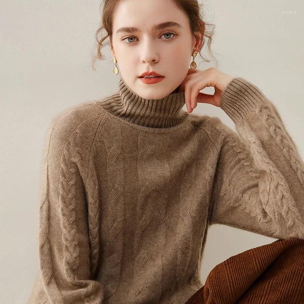Kadın Sweaters Saf Kaşmir Triko Sonbahar/Kış Düz Renk Yük Alıyordu Yüksek Ciro Düğmesi Çiçek Kalınlaştırılmış Sıcak Kazak