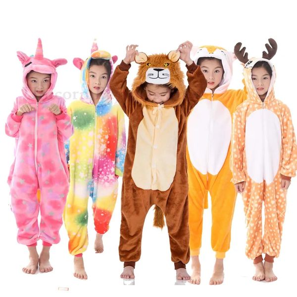 Pijama Kigurumi Pijamalar Çocuklar İçin Unicorn Bebek Kızlar Pijamalar Erkekler Sweetwear Aslan Geyiği Licorne Onesie Çocuk Kostüm Tulum 231120