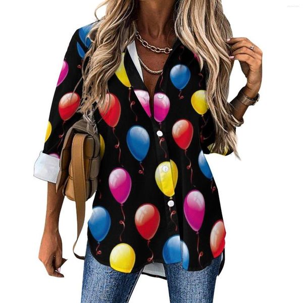 Damenblusen Ballon Casual Bluse Geburtstag Luftballons Hübsche benutzerdefinierte Frau Langarm Korean Fashion Shirts Sommer Übergroße Kleidung