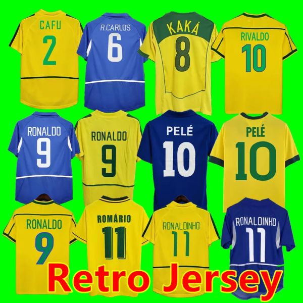 Brasil Vintage T Shirt Romario Rivaldo Brazils Carlos Ronaldinho Camisa de Futebol 1998 2002 Ronaldo Kaka 2006 2000 1994 1970 1957 1950 Pele Retro Futbol Formaları