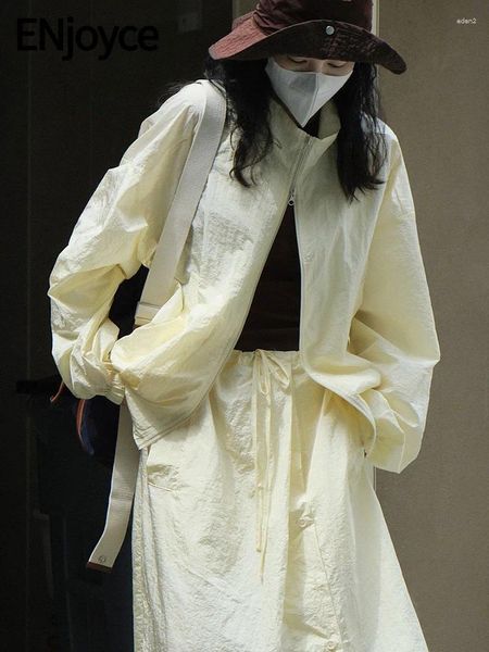 Женские куртки ENjoyce весна-лето женские воротник-стойка защита от солнца ветрозащитная куртка корейская мода свободный профиль спортивные уличные пальто