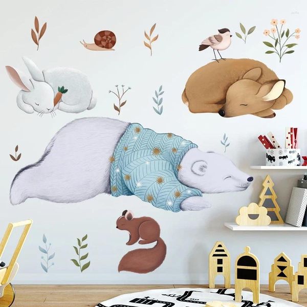 Adesivi murali Grande orso polare Scoiattolo Animali per bambini Baby Room Camera da letto Decalcomanie Ins Art Murales Home Decor 55 90cm