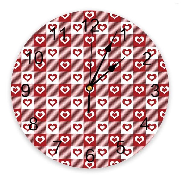 Orologi da parete San Valentino Amore Orologio scozzese rosso Design moderno Decorazione soggiorno Cucina Orologio muto Decorazioni per interni casa