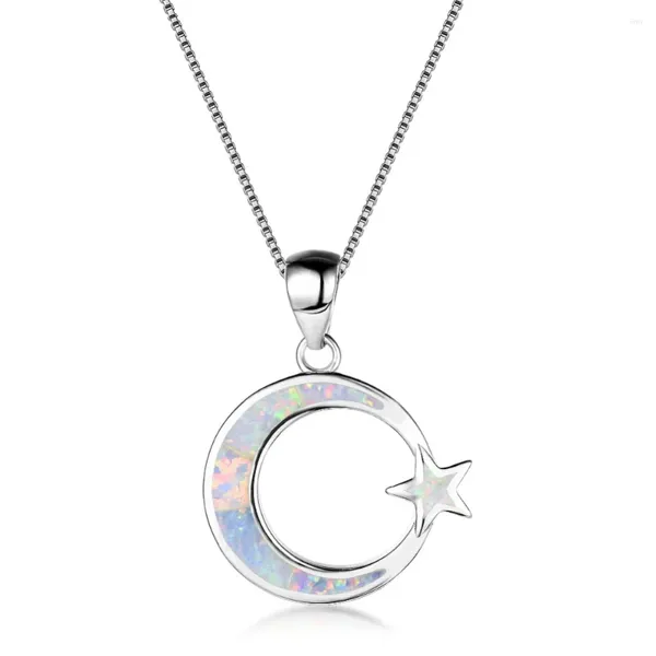 Anhänger Halsketten Wunderschöner eleganter Feueropal Mond Stern für Frauen Schmuck Geschenke