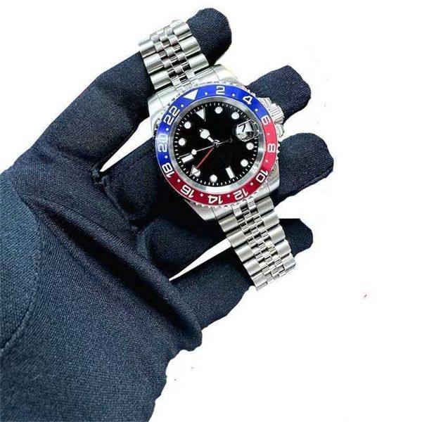 Rolaxs Herrenuhren Reloj Hombre 40mm Pepsi GMT Sub Style Diver 8215 Uhrwerk Vintage Hochwertige Montre Luxus AAA Mechanisch Automatik Herren 5BYA Logo haben