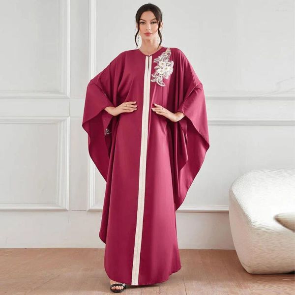 Ethnische Kleidung Frauen Eid Muslim Abayas Applikationen Partykleid Batwing Ramadan Marokko Lange Robe Dubai Abaya Patchwork Kaftan Elegant Lose