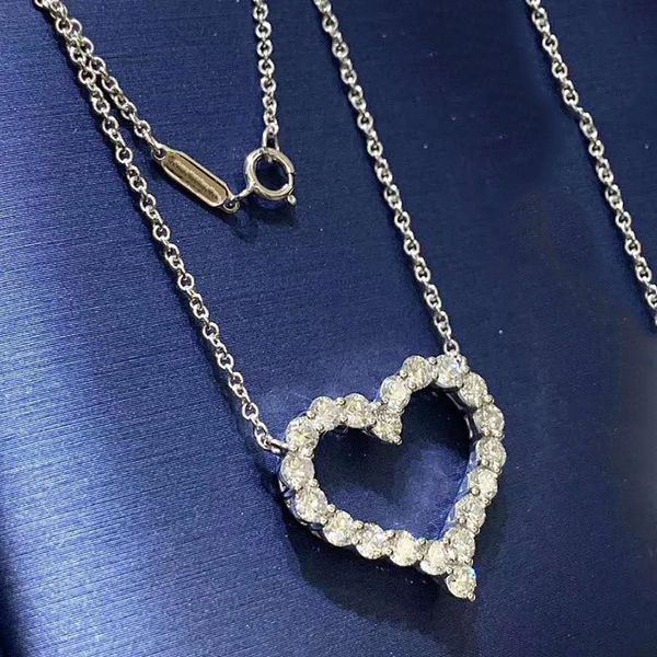 100% серебряные серебряные женские полые сердечные ожерелье из бриллиантов