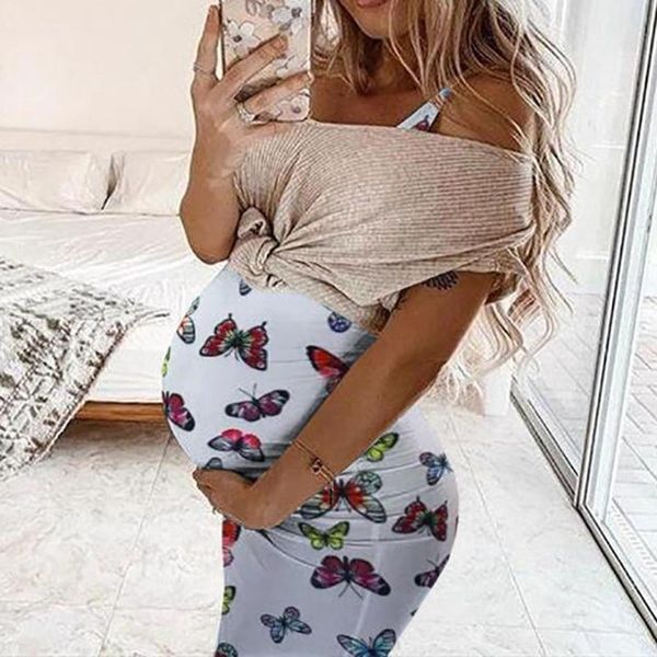 Abiti di maternità 2023 Summer Gravidancy Donne Casualmente Stampa senza maniche da scollo da scollo lungo vestito per gilet in gravidanza abiti in gravidanza