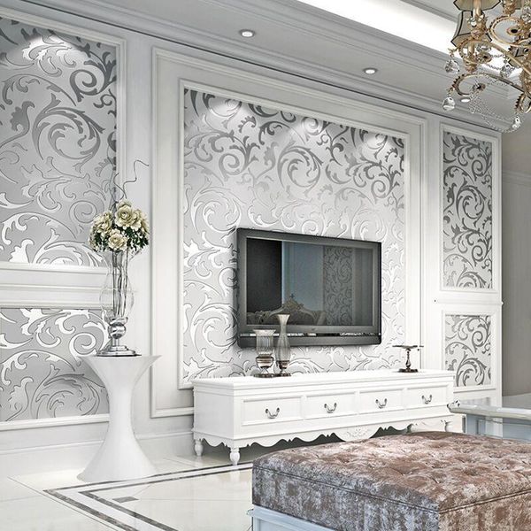 Tapeten 3D Damast geprägte Tapetenrolle Wohnkultur Wohnzimmer Schlafzimmer Wandverkleidungen Floral Luxury Paper