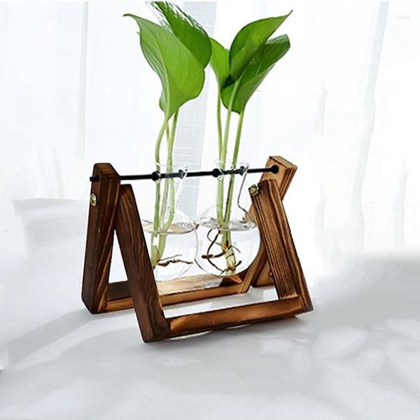 Vasen Blumentopf Glas Pflanzer Bulb Vase Tischhalter Terrarium mit Holzständer Büro Blume Heimdekoration