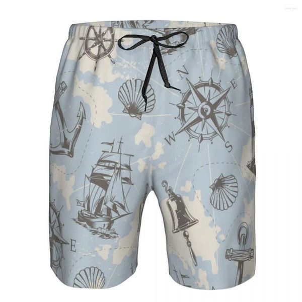 Herren -Shorts Herren Badebekleidung Schwimmkurzkoffer nautisch mit Schwertfischschiff Wheel Anker Leuchtturm Beach Board Schwimmen Surffing