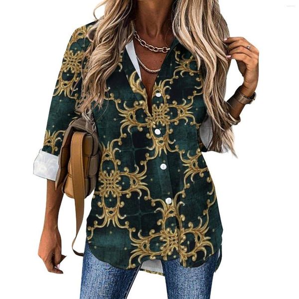 Blouses feminina Blusa casual de Blusa Floral Barroca de ouro