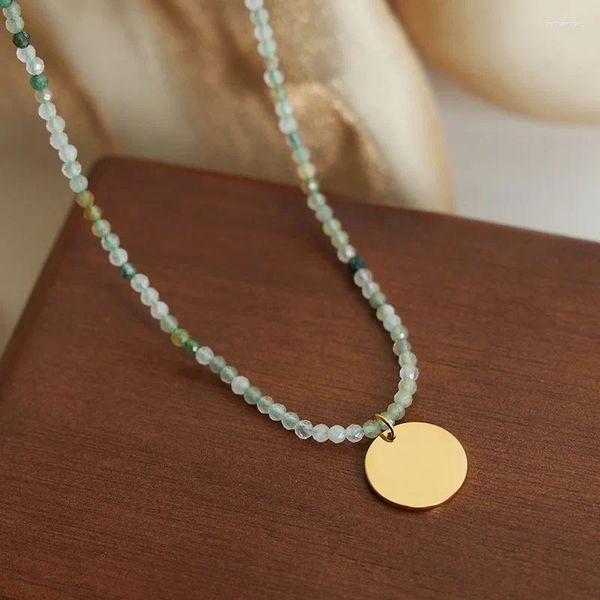 Ожерелья с подвесками Minar, изысканная круглая монета для женщин, 18-каратное золото, PVD-покрытие, титановая сталь, зеленый цвет, колье из пряжи из натурального камня