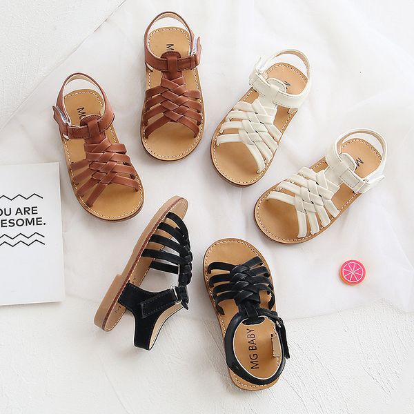 Sandálias unissex vintage sapatos infantis para sandálias meninas estilo romano sandálias meninos pretos brancos marrons de verão marrom praia estudante e03054 230420