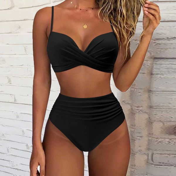 Costumi da bagno Bikini sexy 2023 Costume da bagno donna Push Up Costumi da bagno Costume da bagno estivo solido Costume da bagno XL Costumi da bagno donna arricciati Bikini a vita alta AA230419