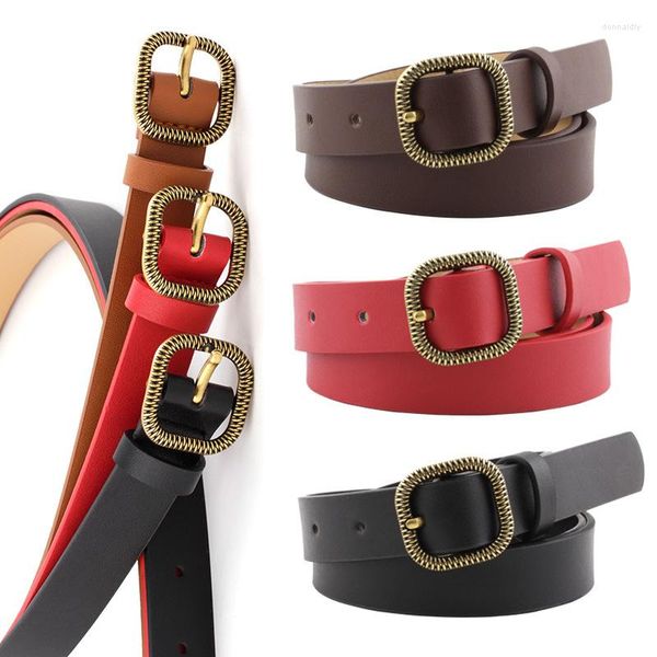 Gürtel Damen Retro Quadratische Schnalle Gürtelband Dünn Schwarz Weiß Rot Braun PU Leder Für Damen Anzughosen Pasek Damski GirdleBelts