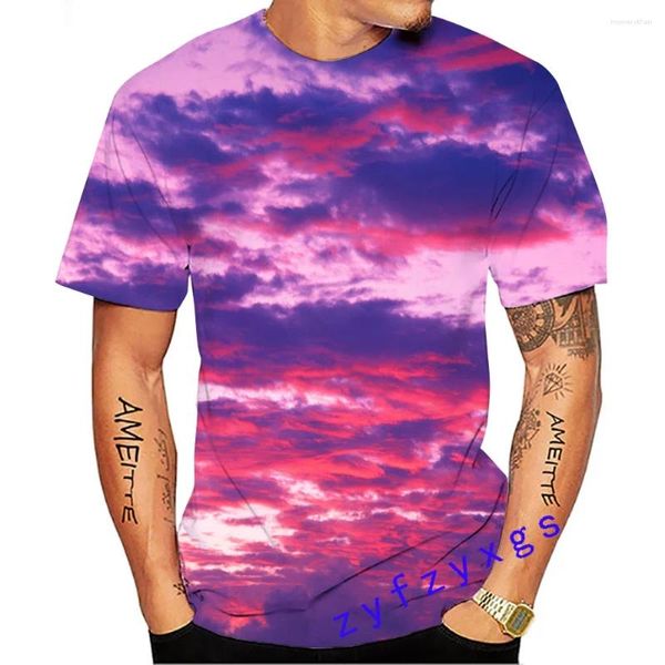 Мужские футболки Летний прилив с изображением облачного неба Мужские футболки Повседневные футболки с 3D принтом Хип-хоп Индивидуальные топы с круглым вырезом и короткими рукавами