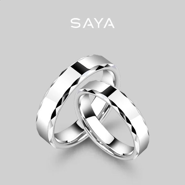 Anéis de casamento Anel de casal de carboneto de tungstênio branco para homens e mulheres moda facetada bandas clássicas para casamento personalizado gravar 231118