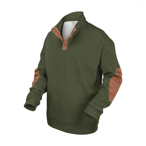 Hoodies masculinos moda primavera e outono casual manga comprida botão listra impressa rendas até moletom outono túnica