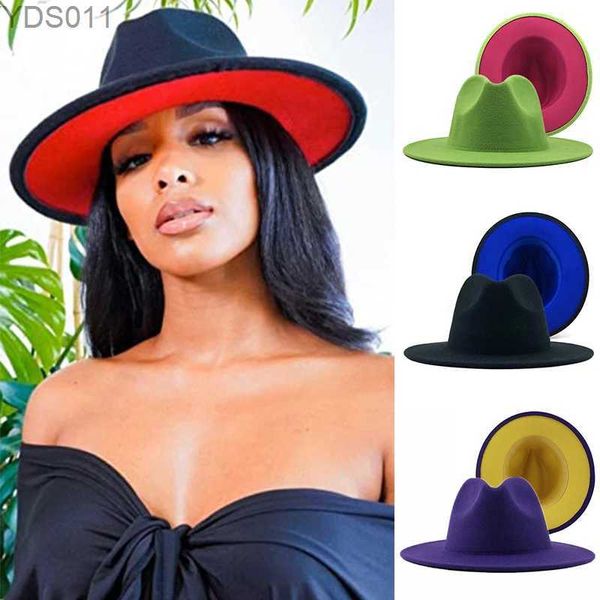 Wide Brim Hats Bucket Hats Unisex Two Tone Wide Brim Fedora Hats Women Vintage Western Cowboy Hat Classic Men British Style Jazz Cap Fashion Panama Caps YQ231120