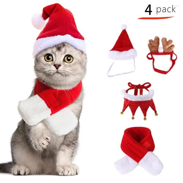 Hundebekleidung, 4 Stück, Weihnachtsschal, Hutkragen mit Glöckchen, Haustier-Katzenkleidung, Zubehör für Urlaub, Festival, Coaplay, Partyzubehör