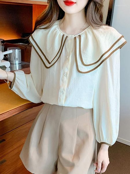 Damenblusen Elegant Big Doll Kragenbluse Mode Damen Langarmshirts Damen Blusas Wome's Shirts Buttons Damenbekleidung