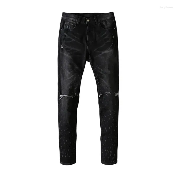 Männer Jeans Männliche Mode Schwarz Made Alte Schneeflocke Messer Cut Loch Stretch Schlanke Männer Und Frauen High Street Denim hosen Für