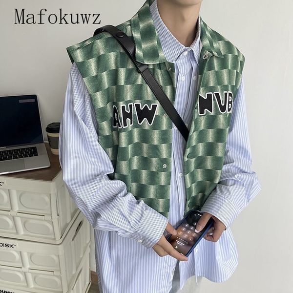Coletes masculinos mafokuwz japão japão vintage retro coleteiro xadrez xadrez xadrez de mangas de mangas de design verde cistas de cistas