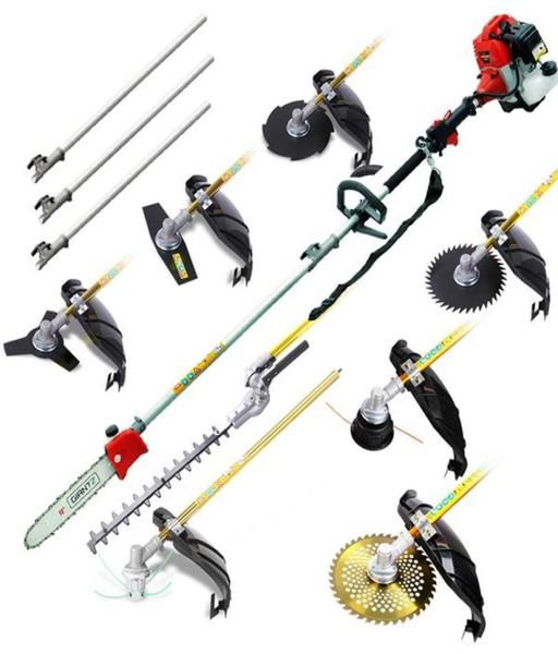 Novo modelo 7 em 1 aparadores de jardim 52CC Multi escova cortador de grama máquina de corte Whipper Sniper Pole Chain SawHedger Attachment Wit2637389