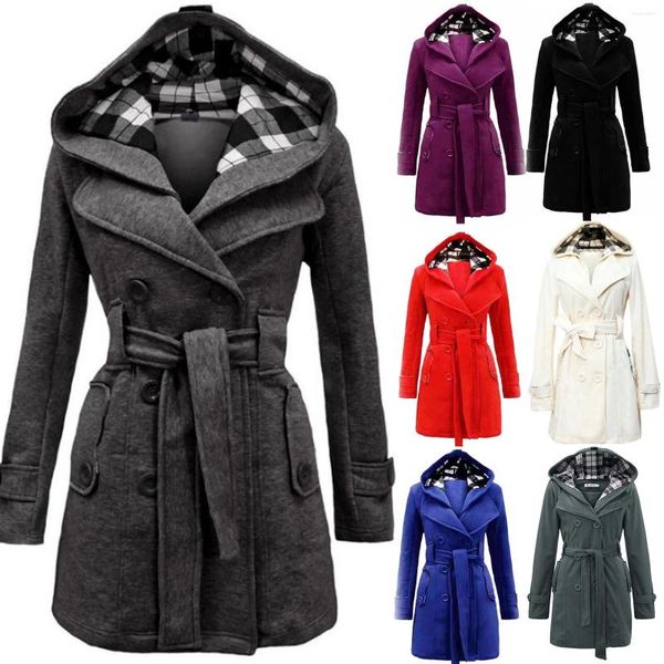 Giacche da donna Giacca invernale Calda con cappuccio a tratti lunghi Cappotto Cintura doppio petto Recensioni coreane Molti vestiti Abbigliamento donna