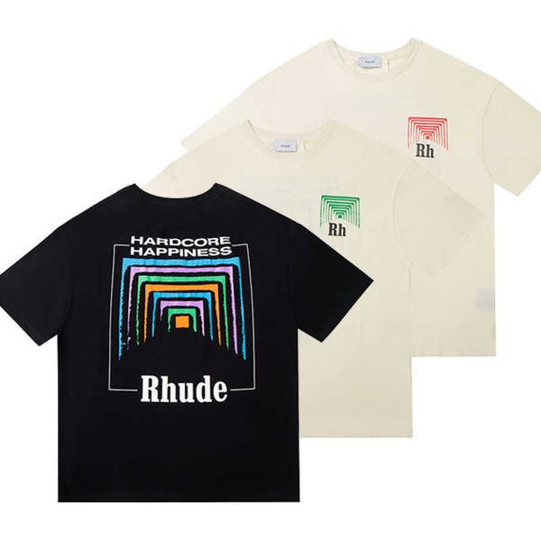 Designer Fashion Clothing Tees Hip Hop Tshirts Brand Brand Rhude Tunnel Abstract High Street Coppia American T-shirt Men Women Spring Summer Streetwear