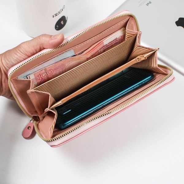 Geldbörsen Damen Lange Geldbörse mit Reißverschluss Große Kapazität Multi-Card Lychee Print Clutch Einfache und vielseitige Münze