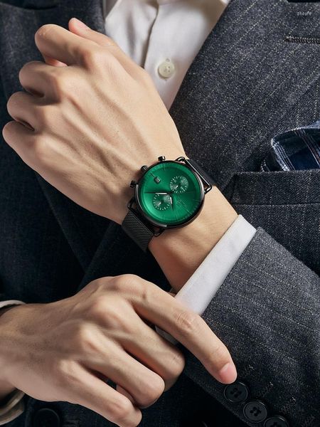 Orologi da polso Designer creativo Orologi al quarzo di marca Uomo Acciaio inossidabile Cronografo verde nero Orologio sportivo Orologio minimalista impermeabile