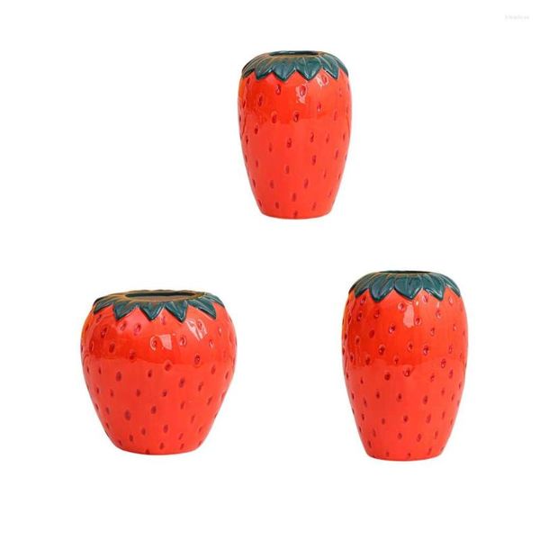 Vasos Pote de arranjo de flores de cerâmica Original Strawberry Shape Botting Planting Vaso de escritório Sala de estar vermelho pequeno