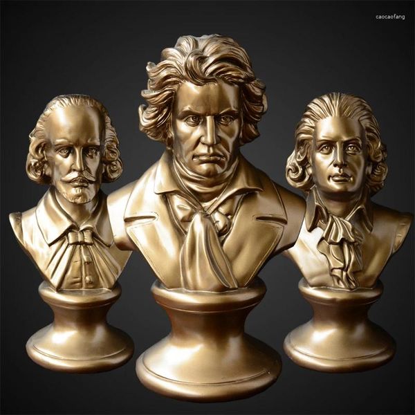 Estatuetas decorativas músico beethoven chopin mozart cabeça escultura ornamentos de sala estátua de resina de shakespeare arte moderna decoração de casa música