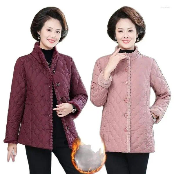 Casacos de trincheira femininos de meia idade mulheres lã acolchoada jaqueta inverno quente outerwear nobre feminino casual para baixo casaco de algodão à prova de vento