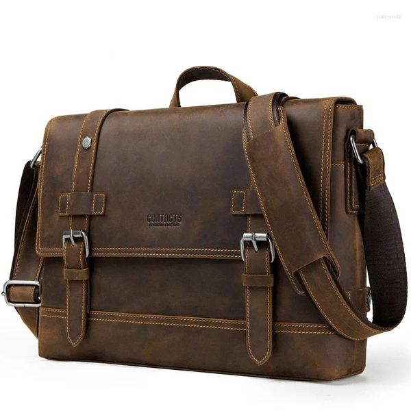 Porte-documents en cuir véritable pour hommes, sacs de styliste de luxe, mallette d'affaires Portable Crazy Horse Fashion Messenger de haute qualité