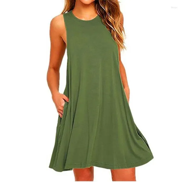 Vestidos casuais mulheres verão swing t-shirt vestido com bolso praia cobrir plus size 2023 solto sem mangas y2k