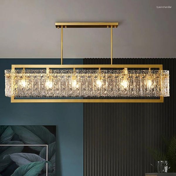 Lustres design retângulo lustre para sala de estar restaurante vidro luminária interior decoração casa led escovado lâmpada ouro