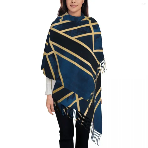 Sciarpe Sciarpa con nappe da donna Art Deco Midnight Grande scialle invernale autunnale e avvolgente Grafica geometrica moderna da indossare ogni giorno Cashmere