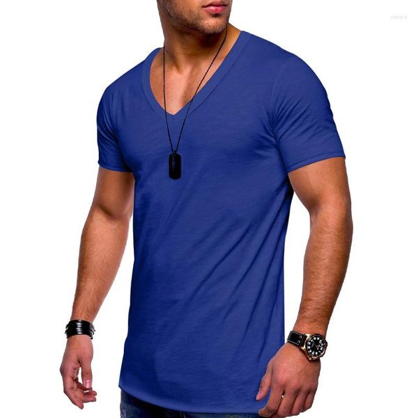 Magliette da uomo Casual Estate Camicia Slim Fit Muscle Tee Top Scollo a V Camicetta a maniche corte da uomo Tinta unita T-shirt da palestra